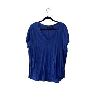 Tahari Womens 100% Linen V-Neck Short Sleeve Top Blue US 1X